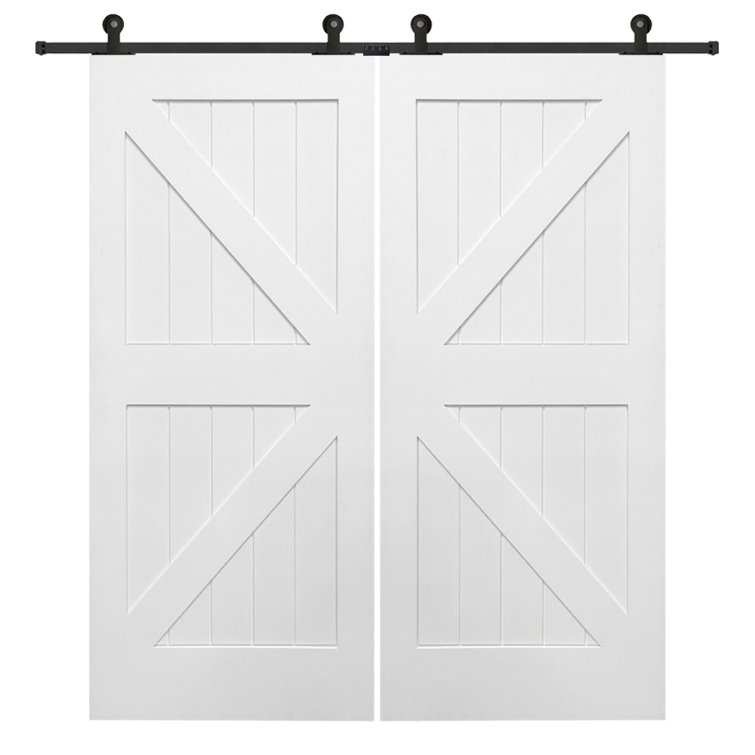 Verona Home Design Paneled Manufactured Wood Primed Planked Barn Door